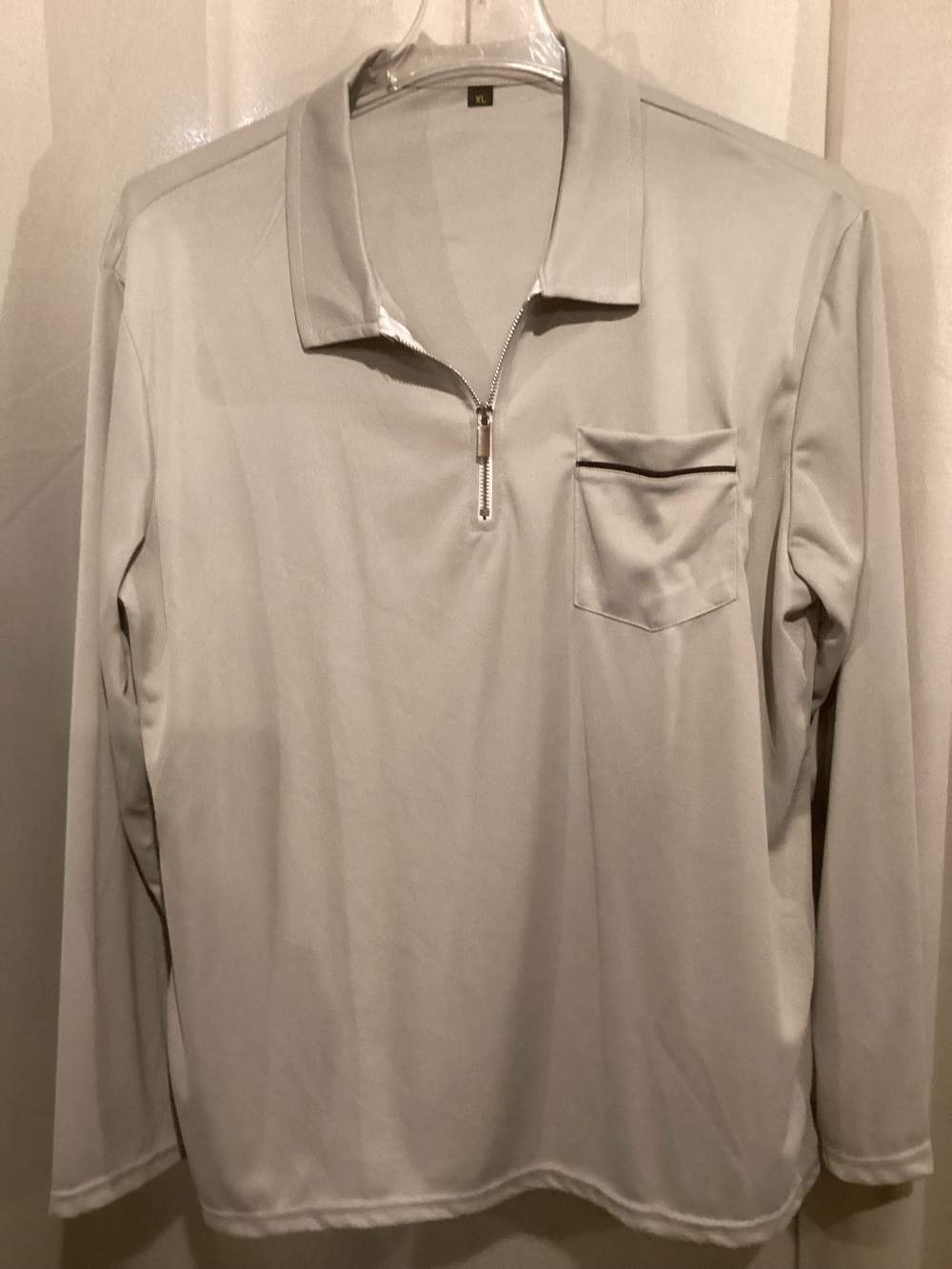 Light Gray Quarter-Zip Long Sleeve Polo
